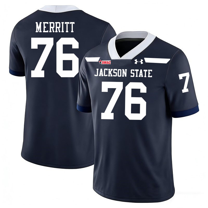 Jackson State Tigers #76 John Merritt College Football Jerseys,Uniforms-Navy